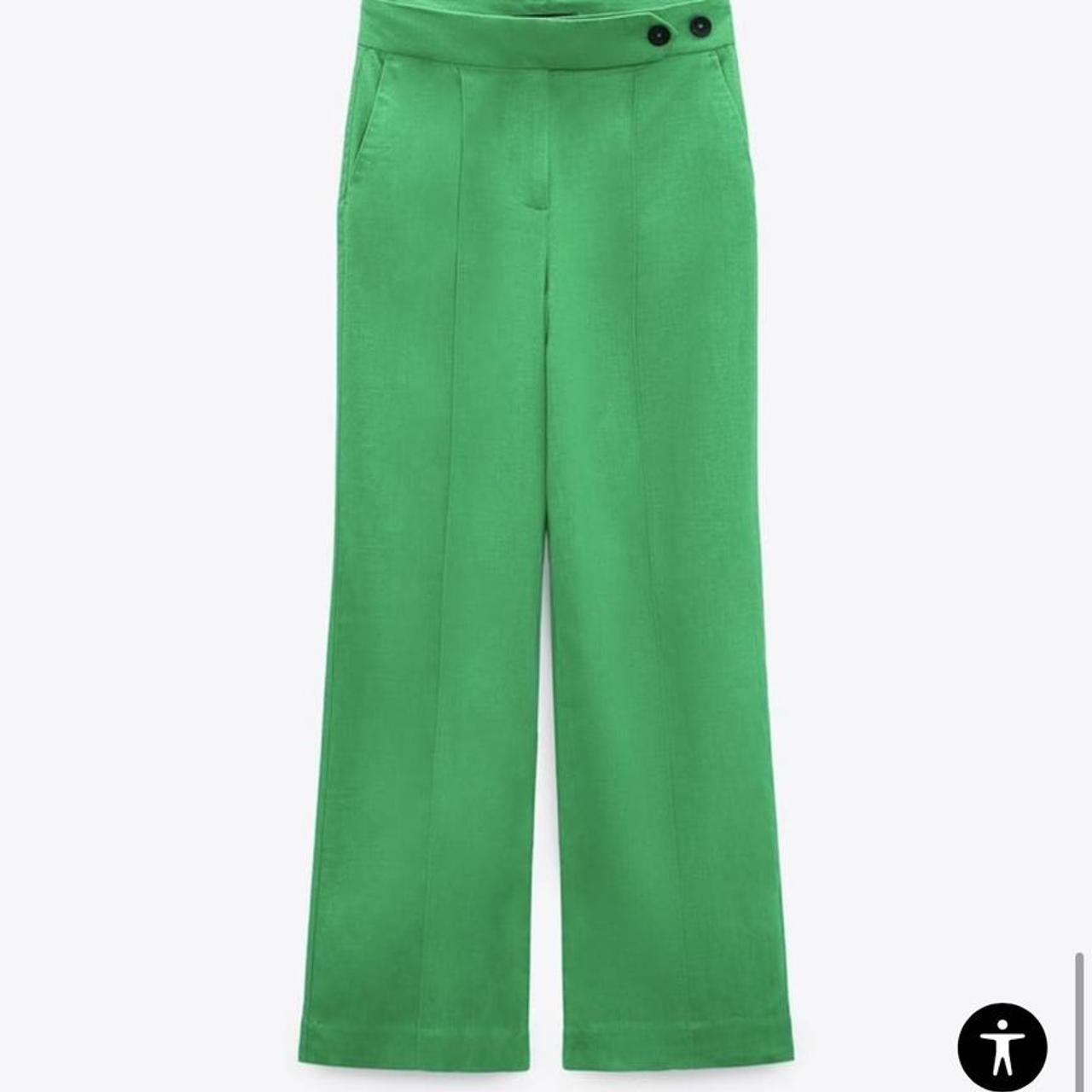 Zara Linen Set Green Wide Leg Linen Trousers and... Depop