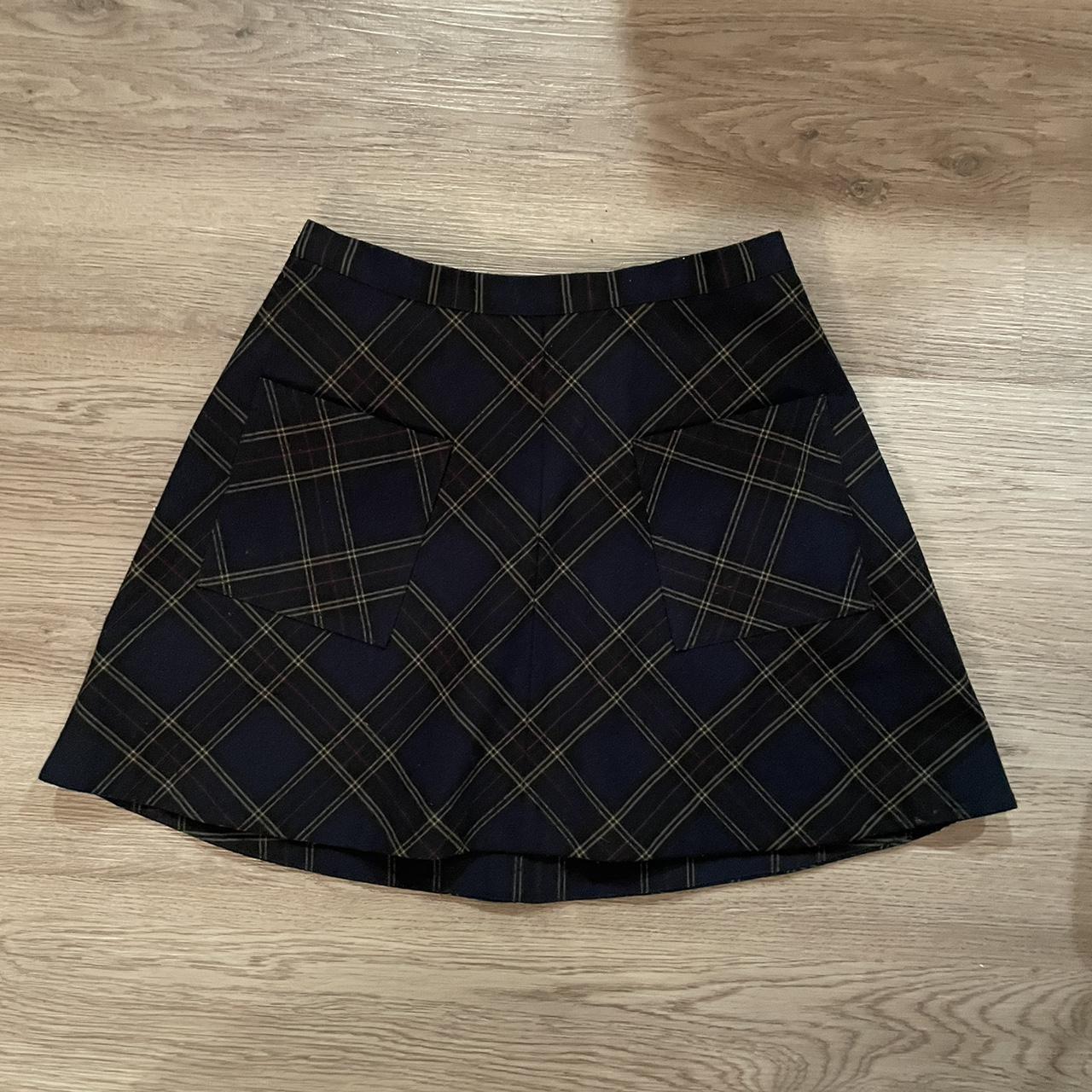 Cute blue tartan mini circle skirt with two