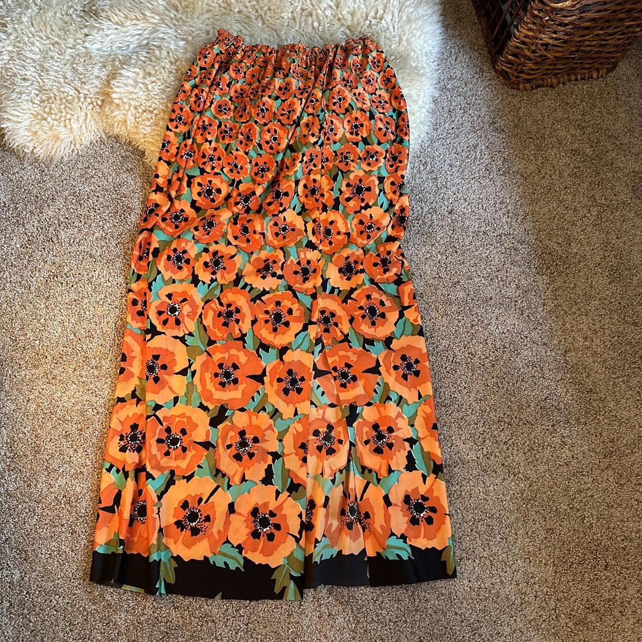 Vintage Orange Floral Maxi Skirt Orange floral skirt... Depop