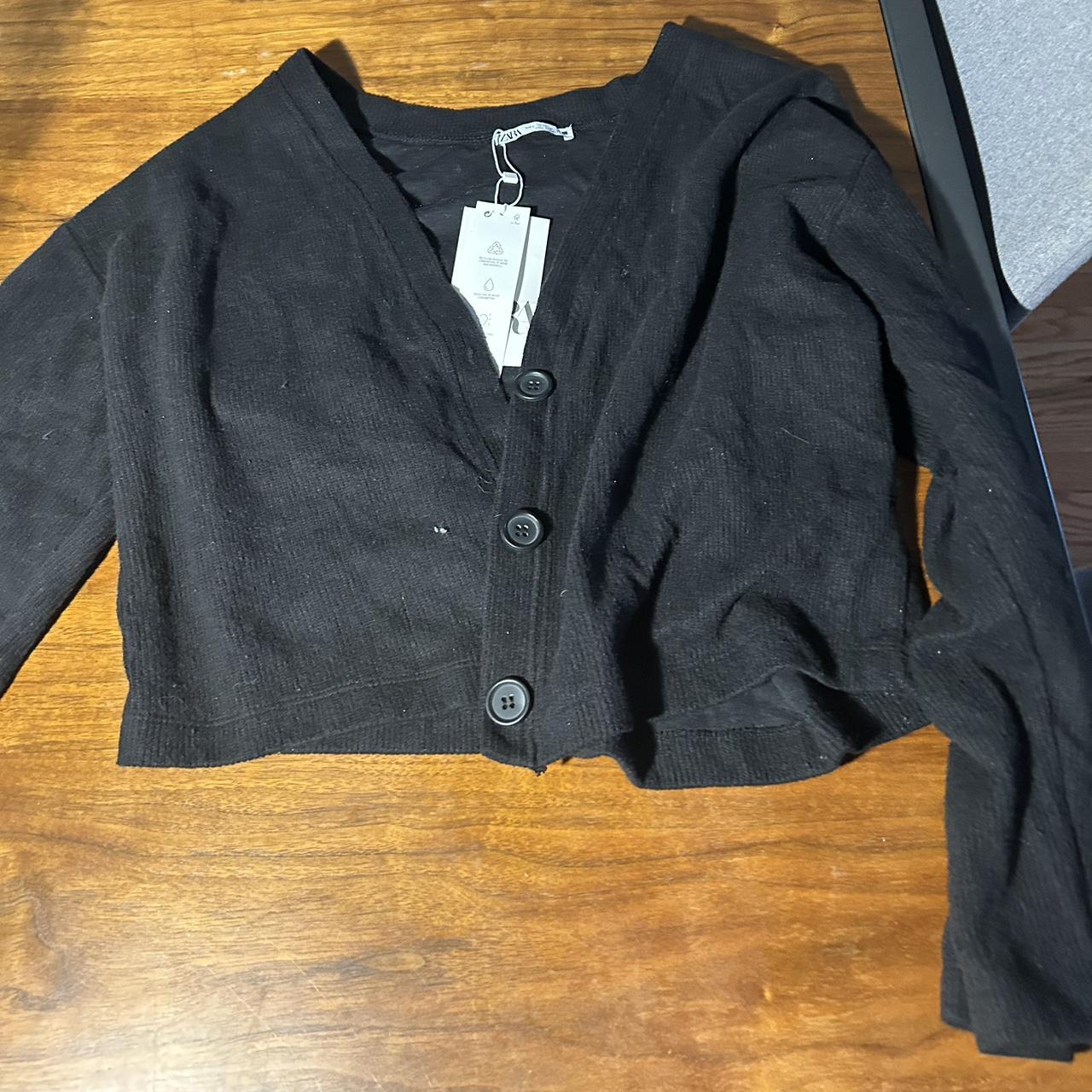 Zara button up cardigan V neck black knit type... - Depop