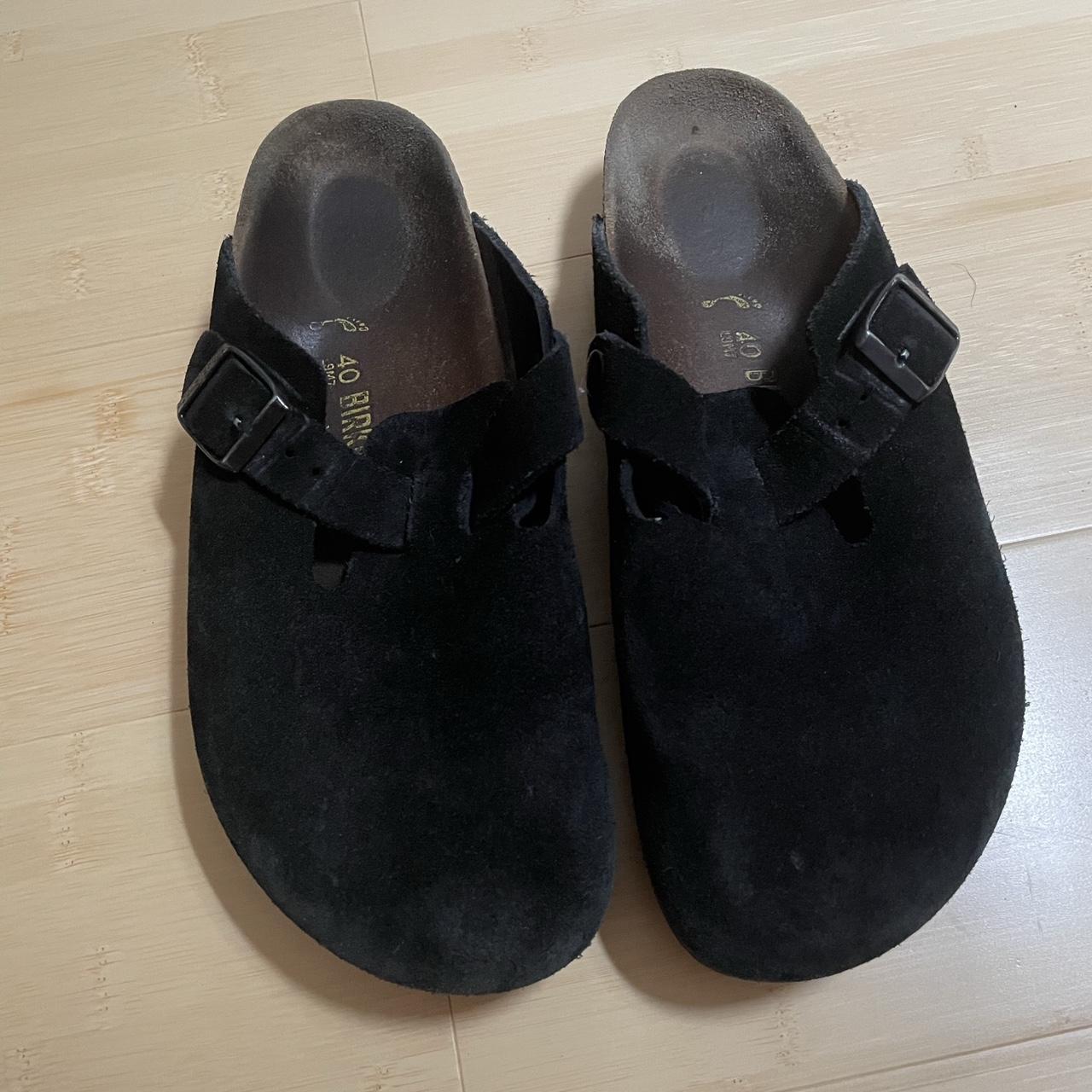 Birkenstock Boston Suede Clog Leather Black Size... - Depop