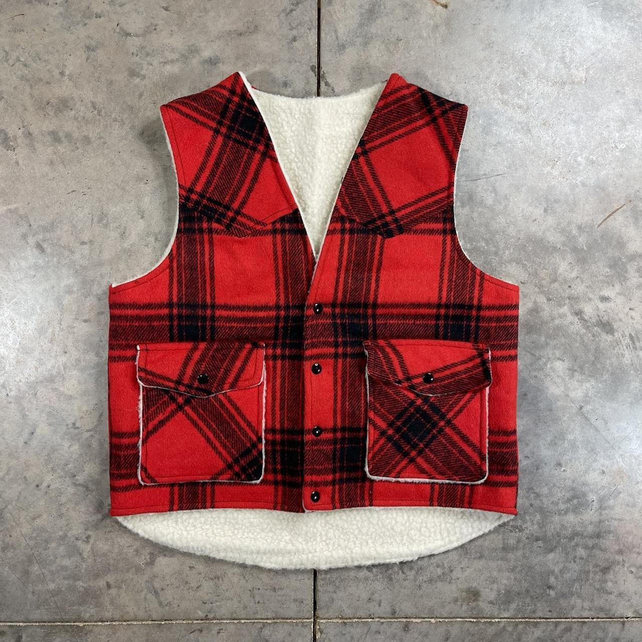 Vintage Plaid Sherpa Vest Wool Vintage Sears Tartan... - Depop