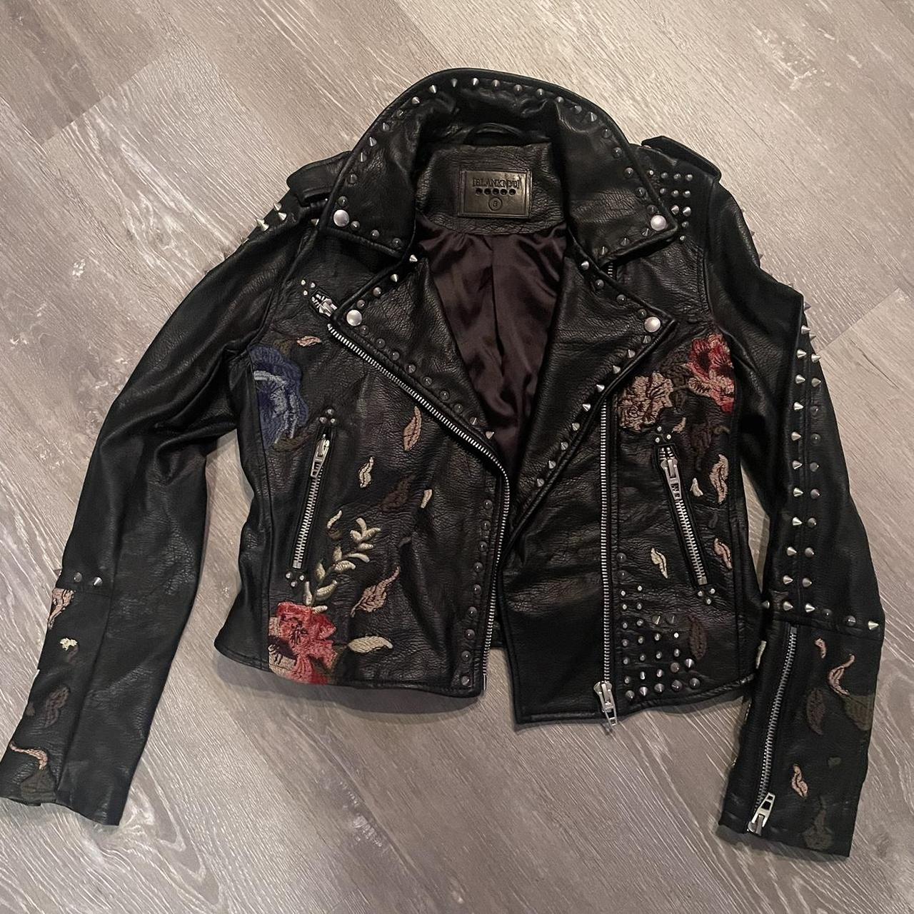 Blank NYC Embroidered and Studded Leather Jacket - - Depop