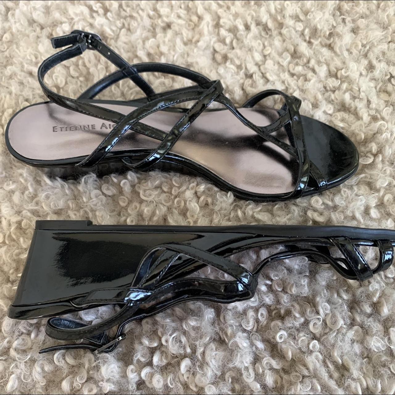 Etienne Aigner black patent sandals. Had the tiniest