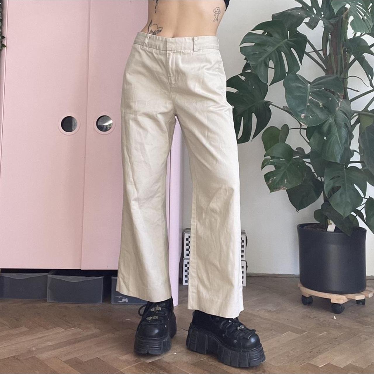 Vintage beige mid rise wide leg baggy pants... - Depop