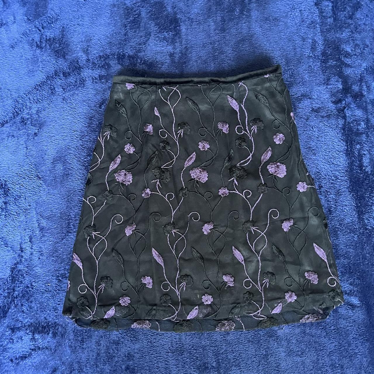 Whimsigoth purple and black embroidered skirt ☾... - Depop