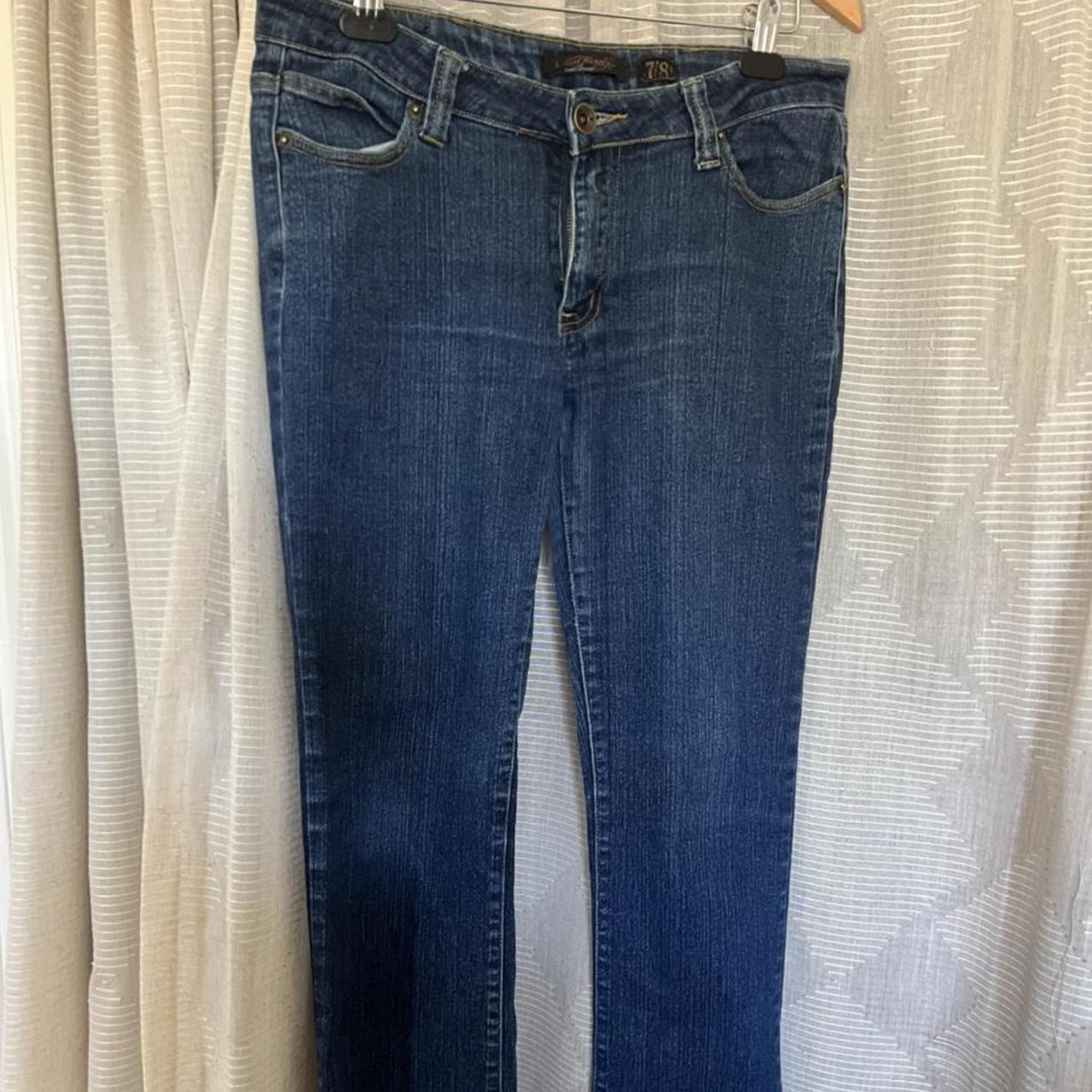 Ed Hardy jeans size 7/8 low/ mid rise dark wash... - Depop