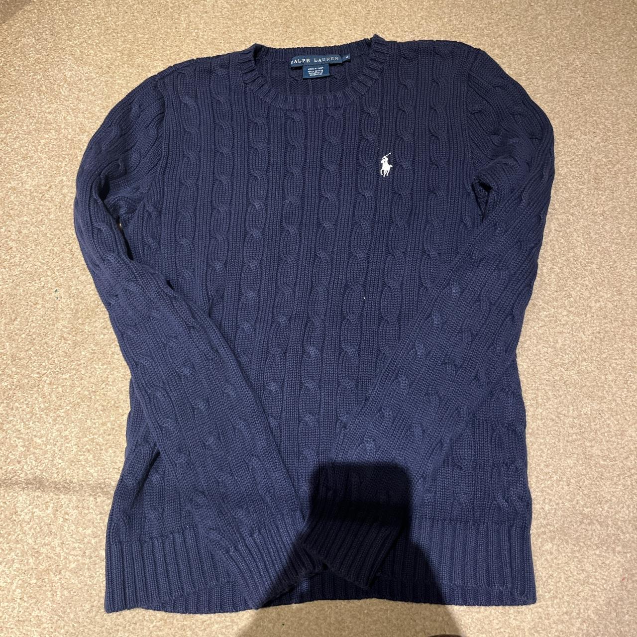 Ralph Lauren Women's Navy and White Jumper | Depop