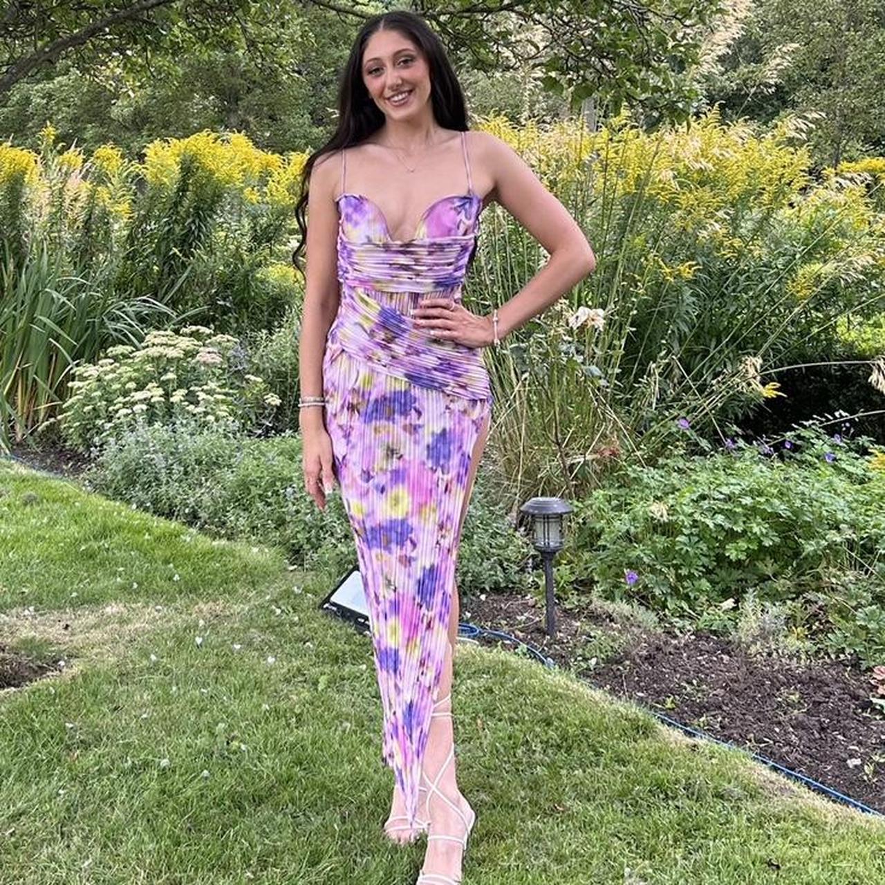 PLT purple floral maxi dress, slit in the leg, wired... - Depop
