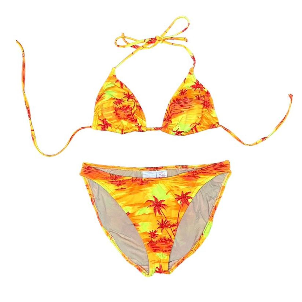 y2k xhilaration tropical sunset bikini set top-... - Depop