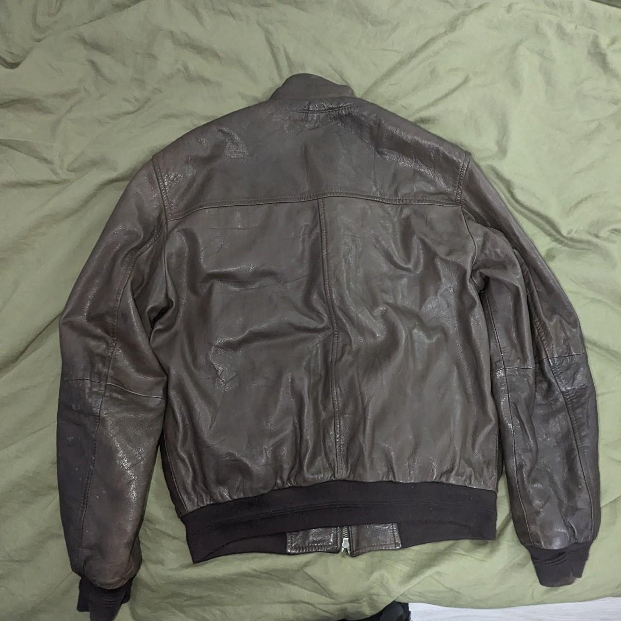 Geox Respira Brown Leather Bomber Jacket 00s A2... - Depop