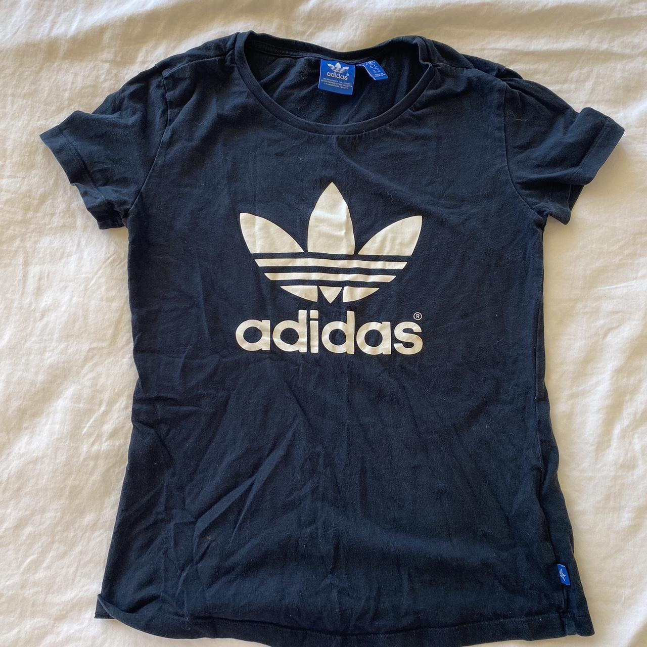 Adidas Originals Logo Black and White Tee - Depop