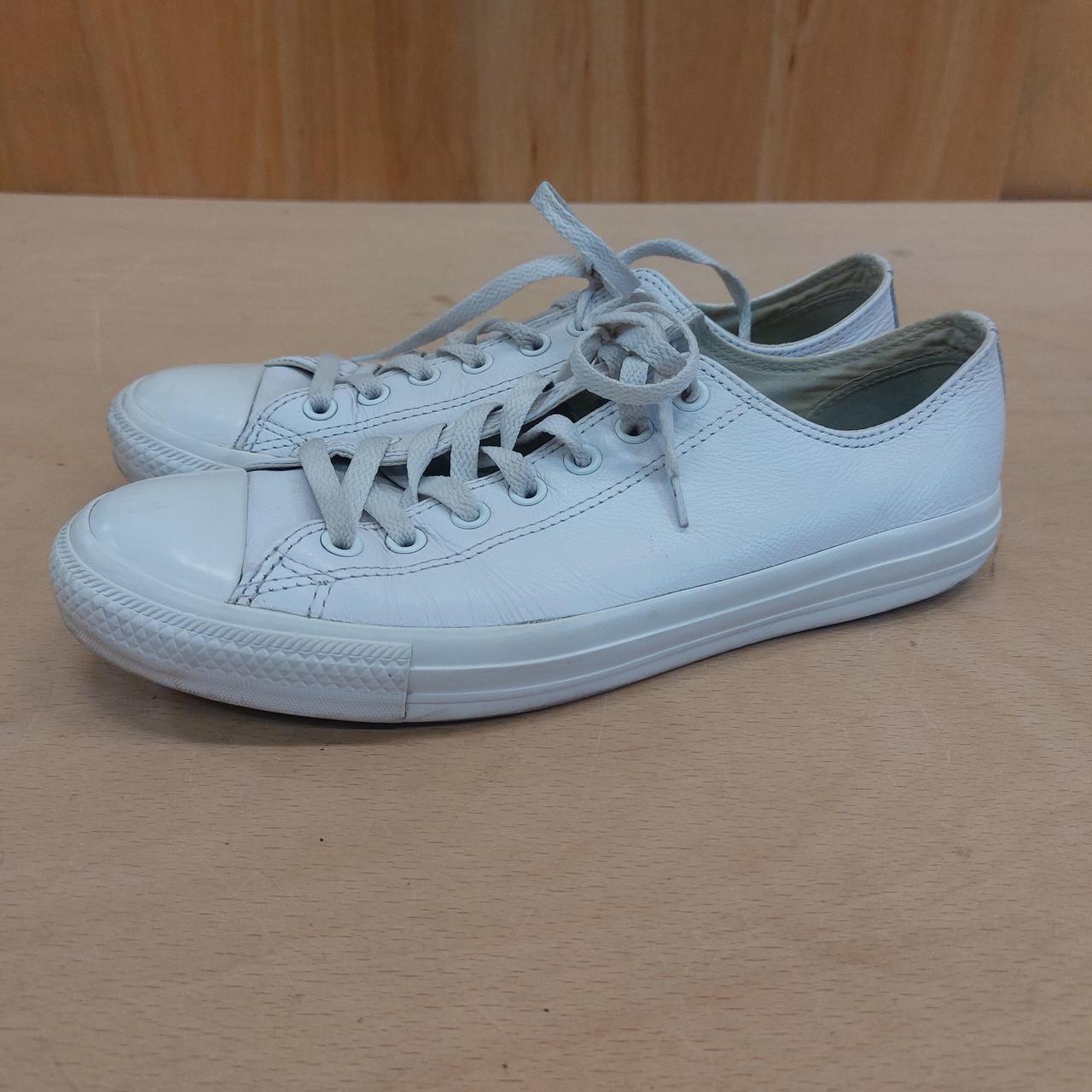 Converse White Leather Trainers • UK Size 9.5 / EU... - Depop