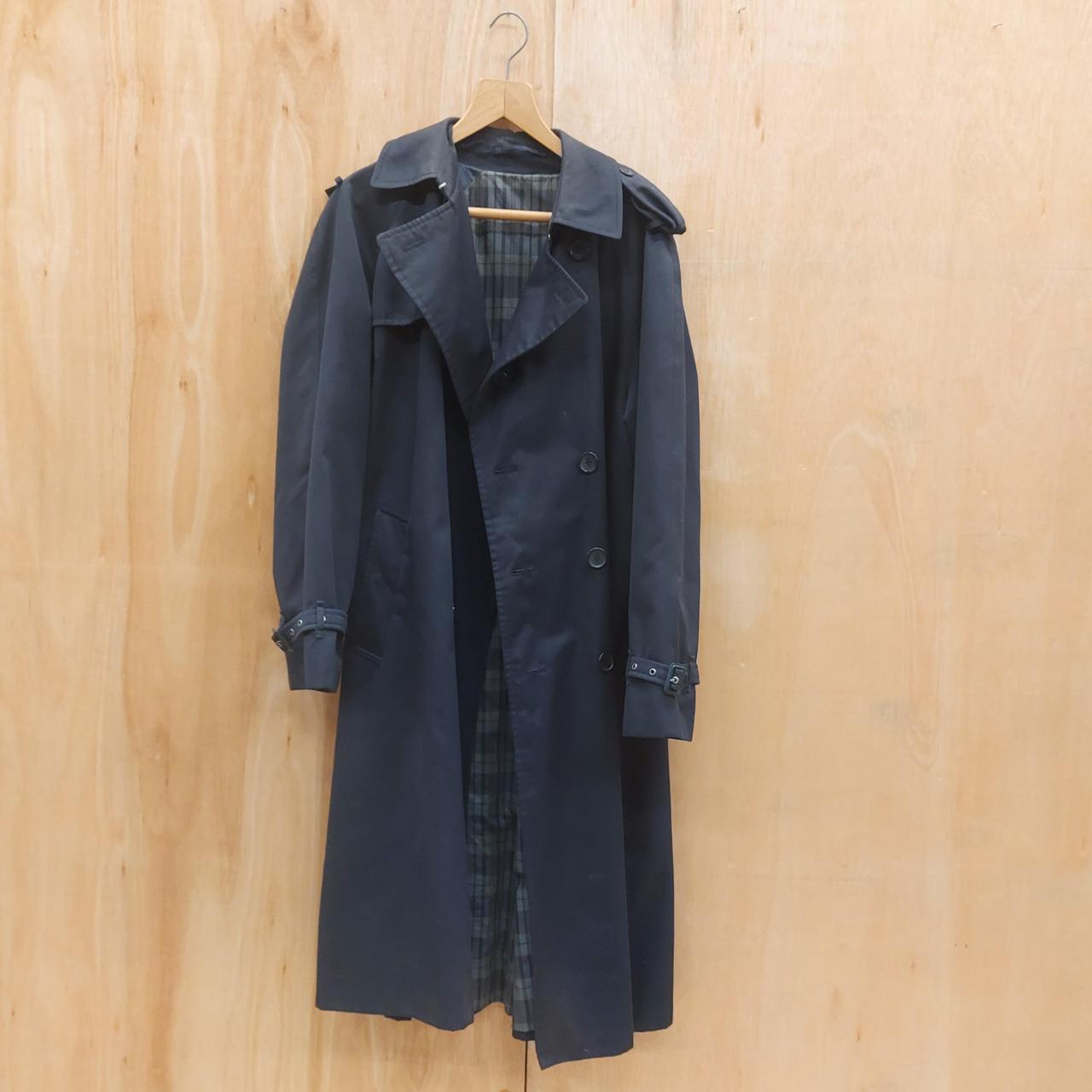 Vintage 90s St Michael Navy Long Trench Coat •... - Depop