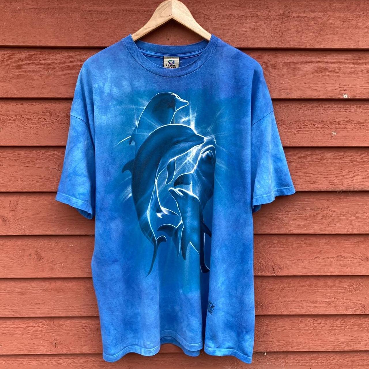 Vintage Y2K 2000 Liquid Blue dolphin tie dye graphic...