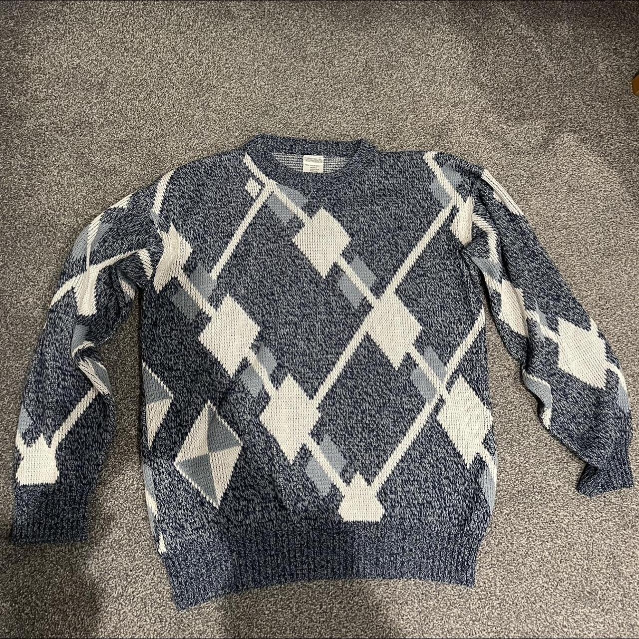 Men's Blue and White Jumper | Depop