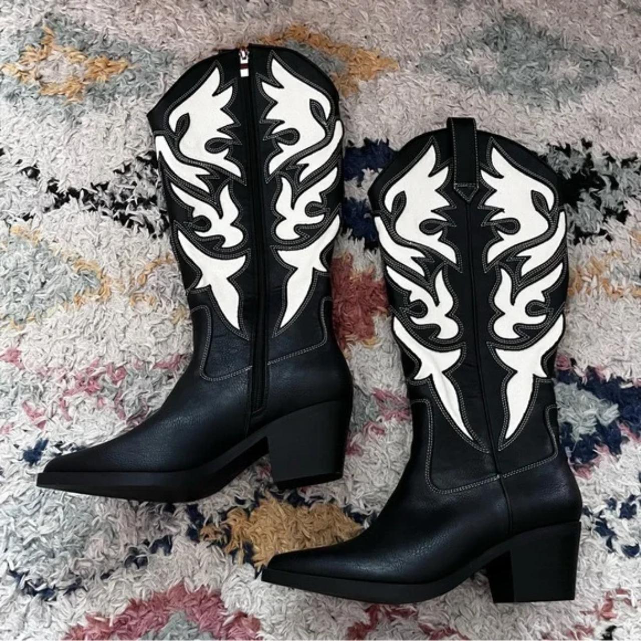 Forever 21 Two-Tone Black White Cowboy Boots