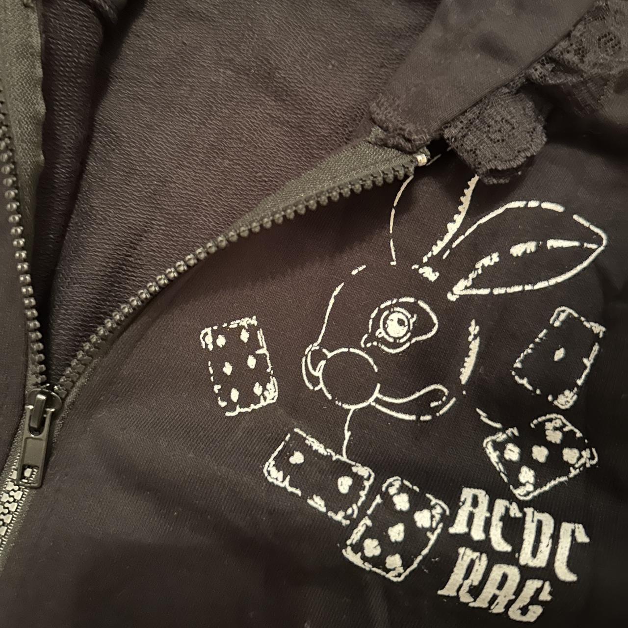 acdc rag black and white lace bunny hoodie! bunny... - Depop