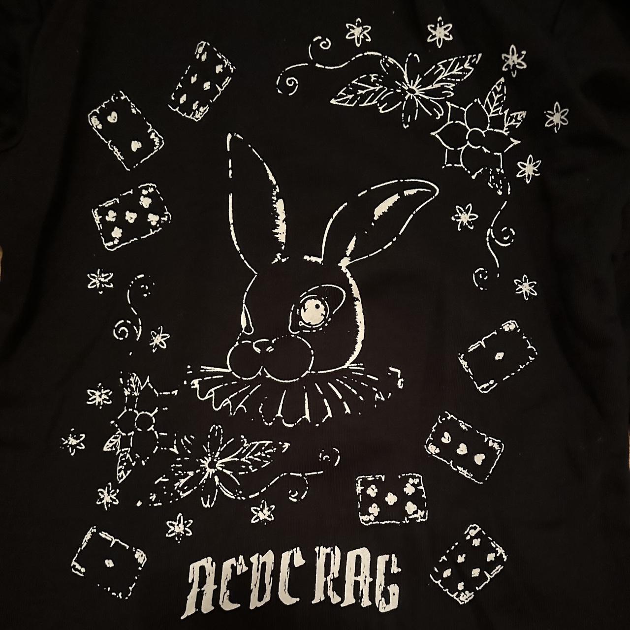 acdc rag black and white lace bunny hoodie! bunny... - Depop