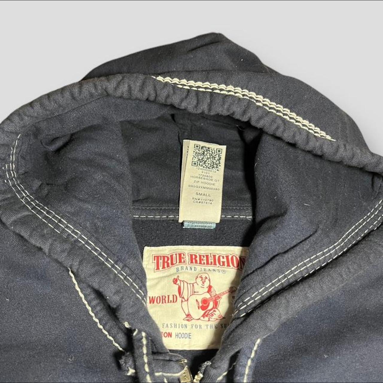 True religion triple stitch hoodie navy size... - Depop