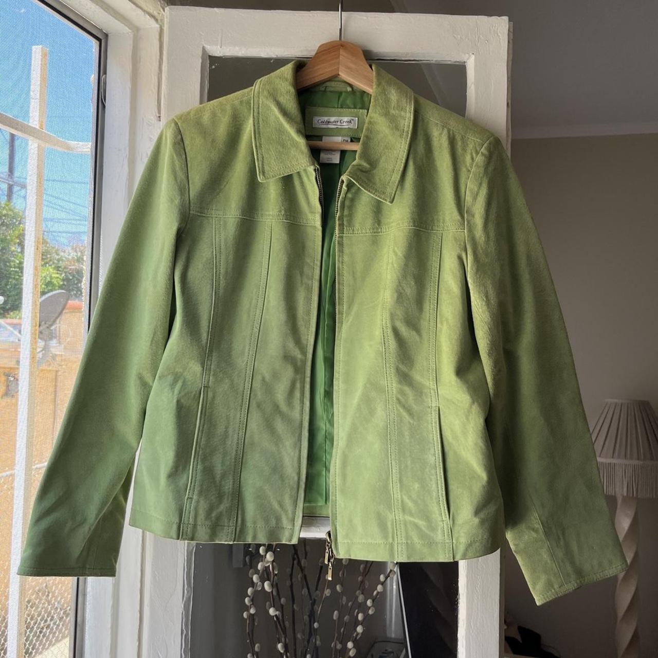 Bright Green Suede Jacket Petite Medium but fits... - Depop