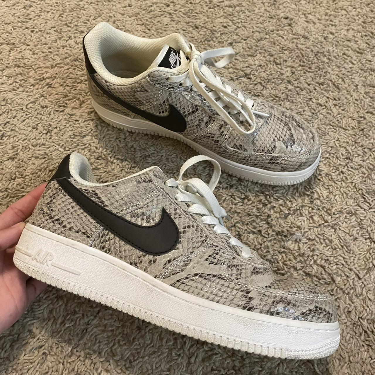 Nike Air Force 1 trainers with snake skin print in. Depop