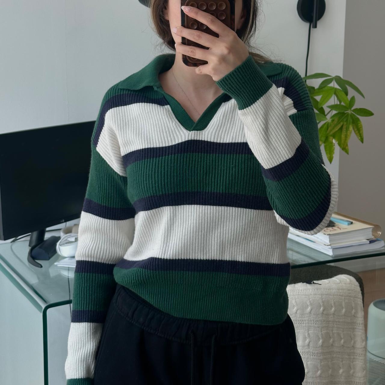 Mango Women's Sweater - Green/Multi - S – KNIT GREEN STRIPPED SWEATER Size: S Brand: …