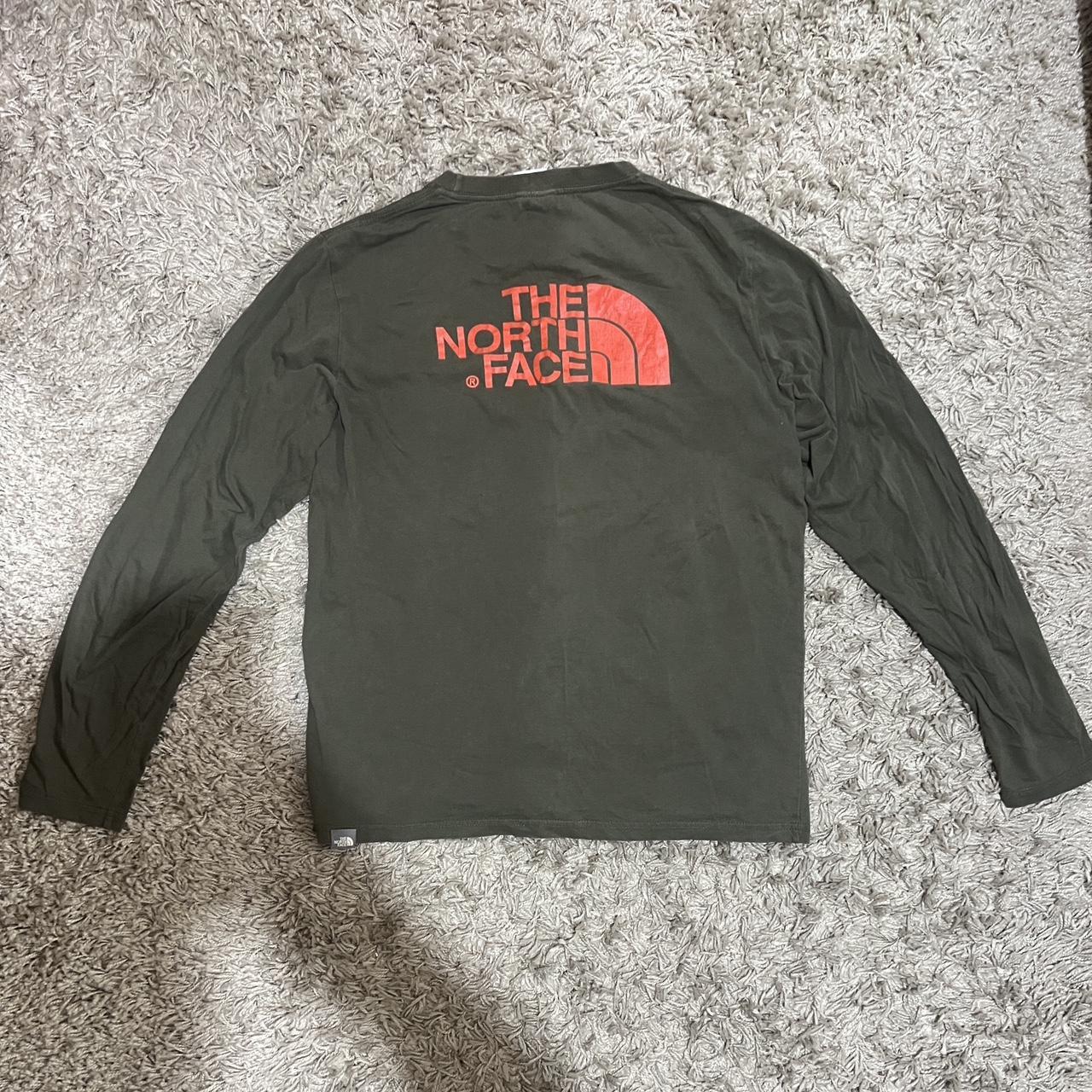 The North Face Khaki Full Sleeve Printed Logo Top... - Depop