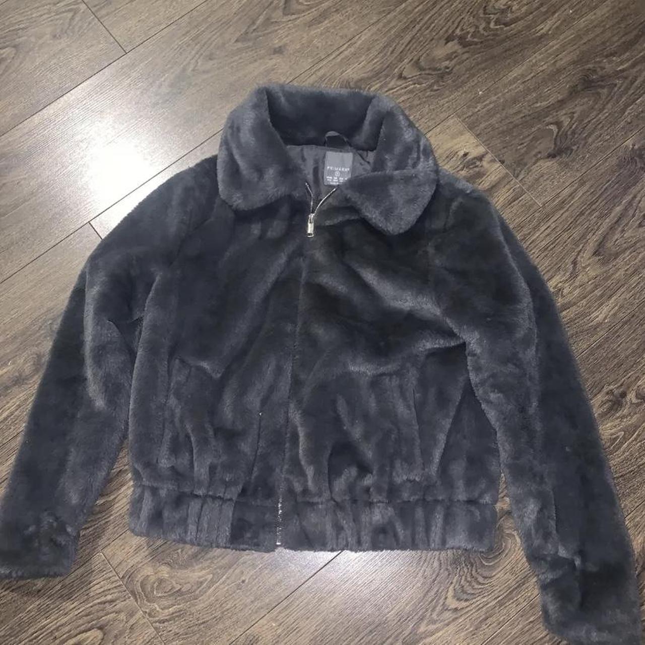 Primark short fur dark grey jacket - Depop