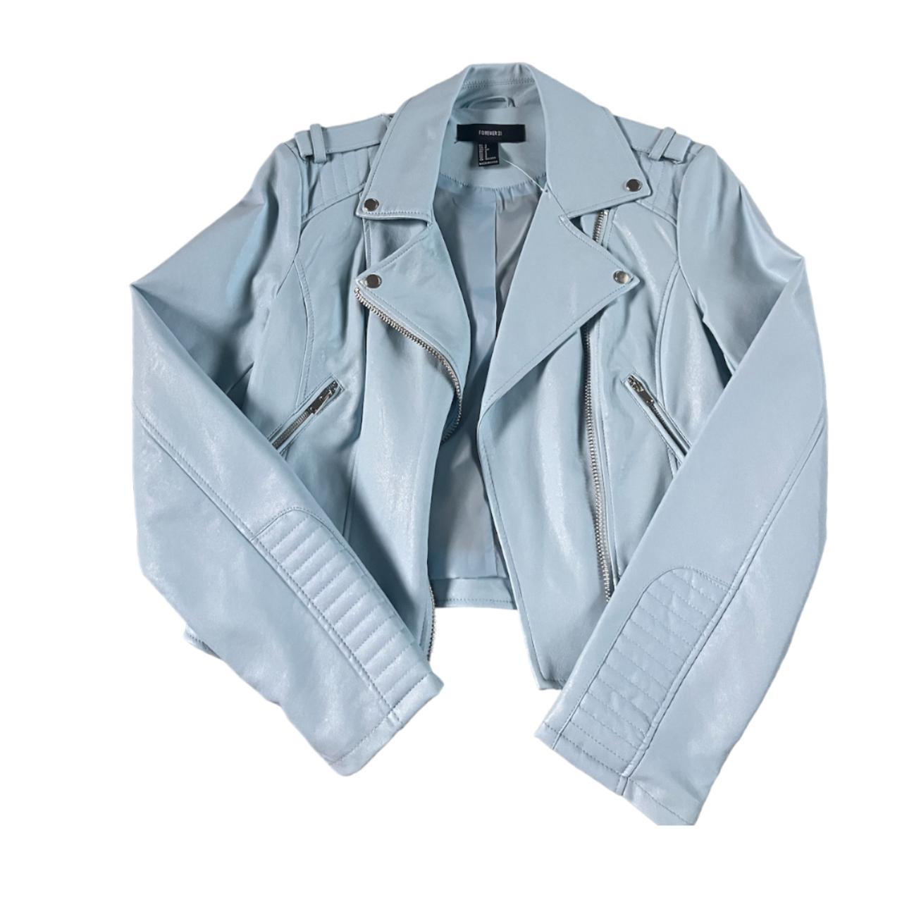 Light blue leather 2025 jacket forever 21