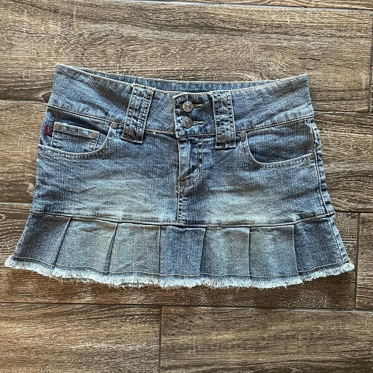 Vintage Ymi Denim Mini Skirt With Pleats Size Depop