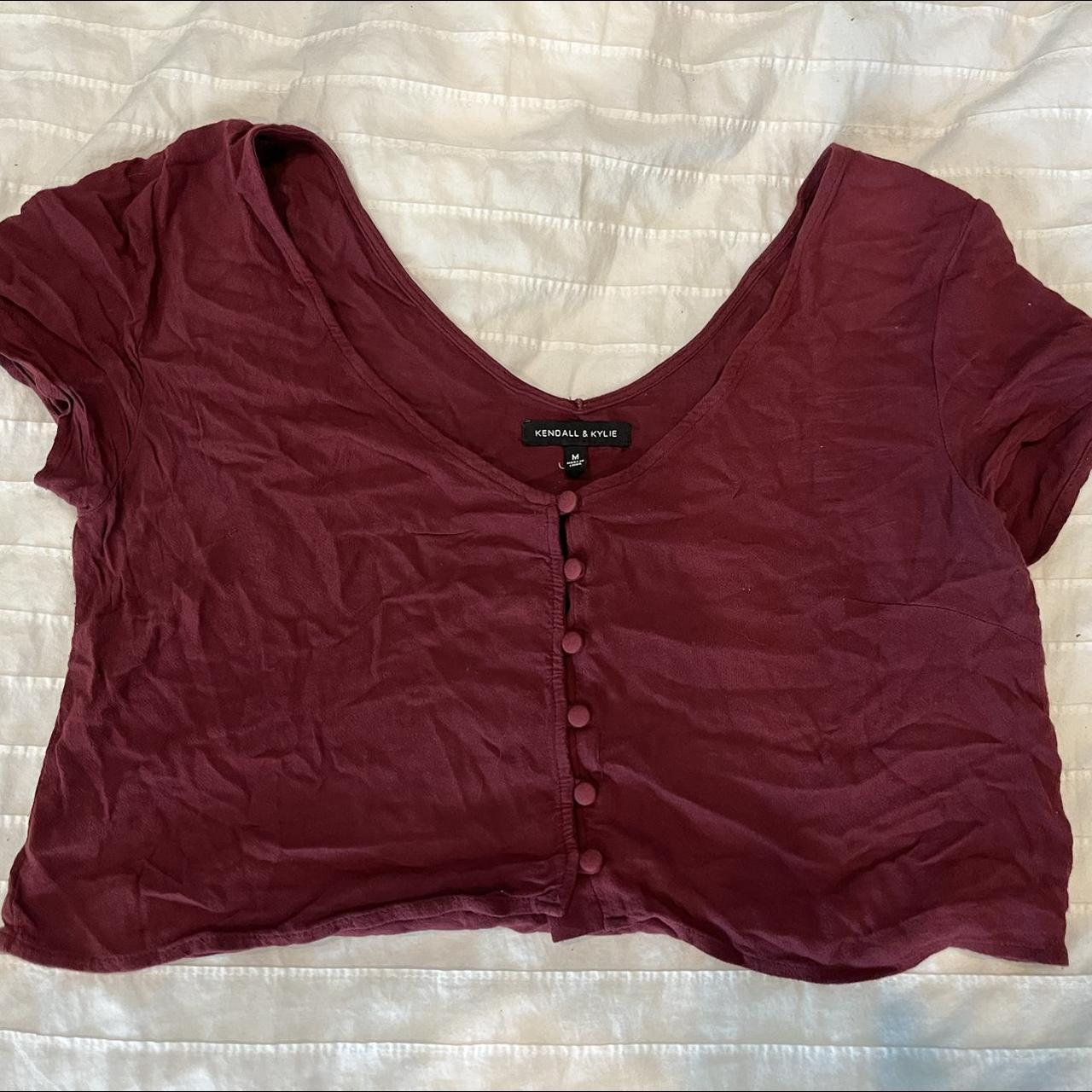 Cute Burgundy buttoned crop top Brand: Kendall and... - Depop