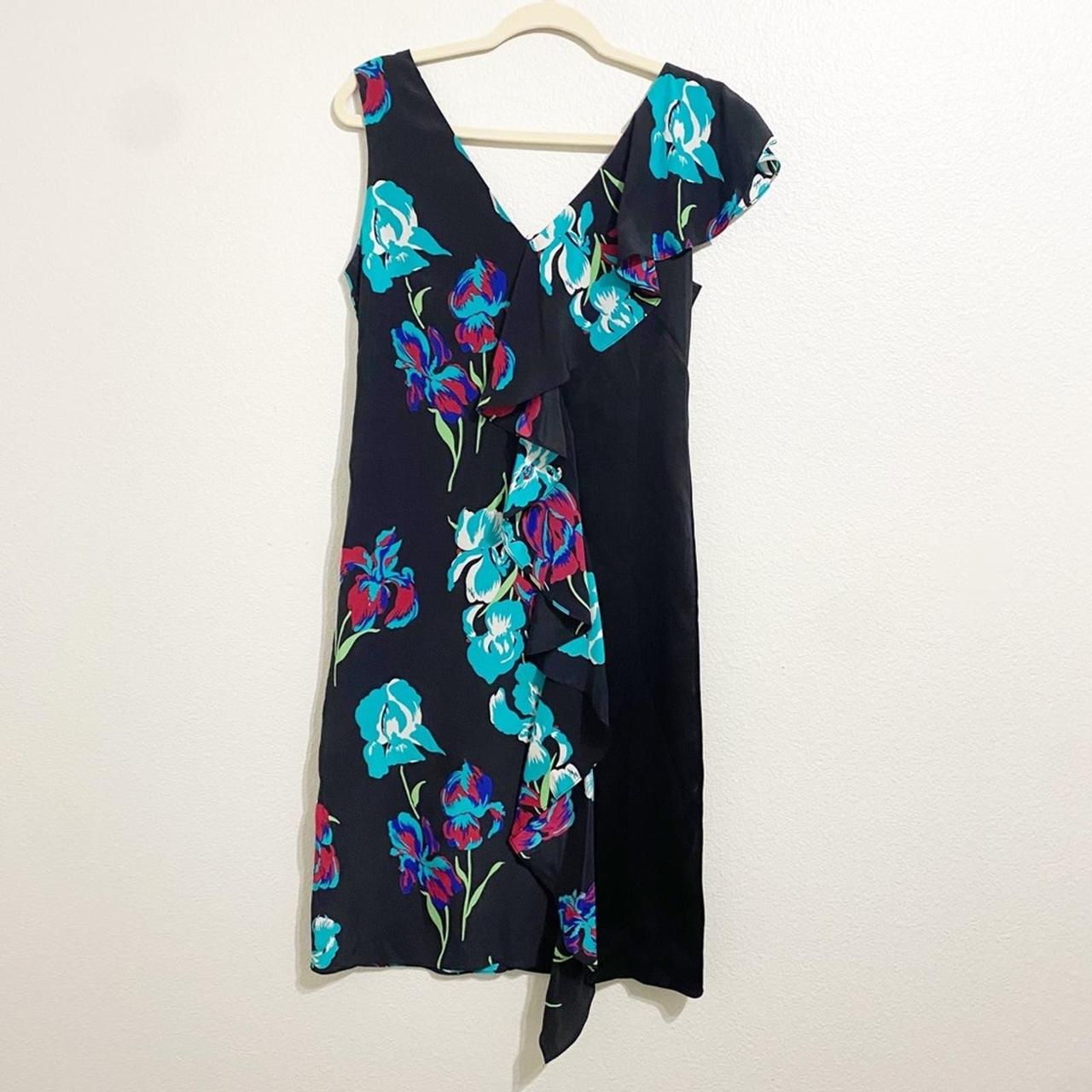 Diane von furstenberg floral silk ruffle dress size top 2