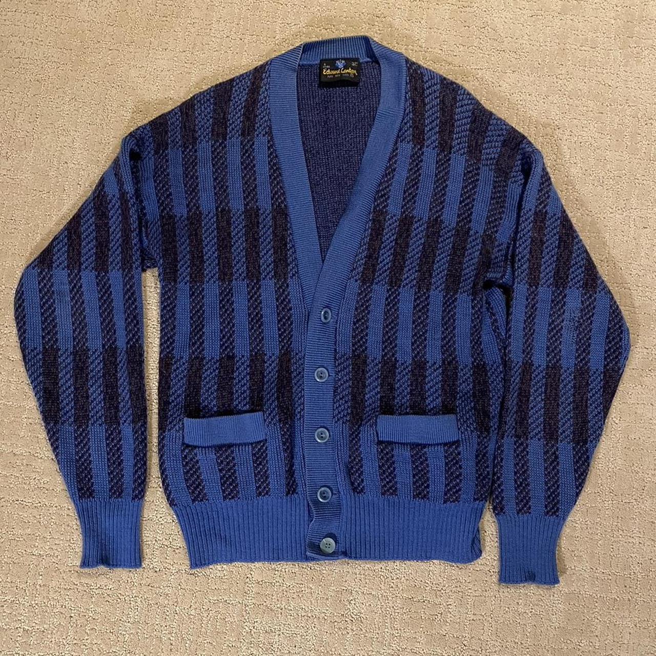 vintage blue cardigan sweater with black stripes. :) - Depop