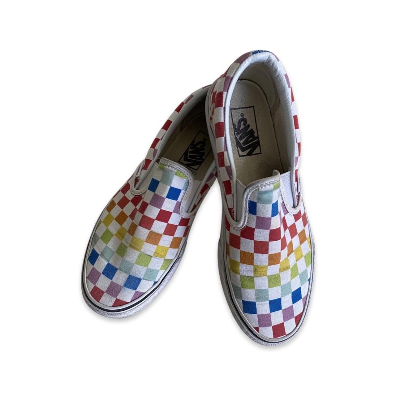 slip on rainbow checkered vans - Depop