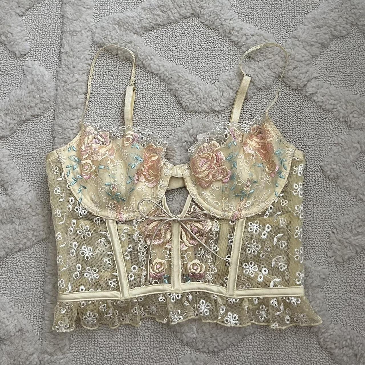 For Love & Lemons Lemon Yellow Lace Pastel Corset -... - Depop