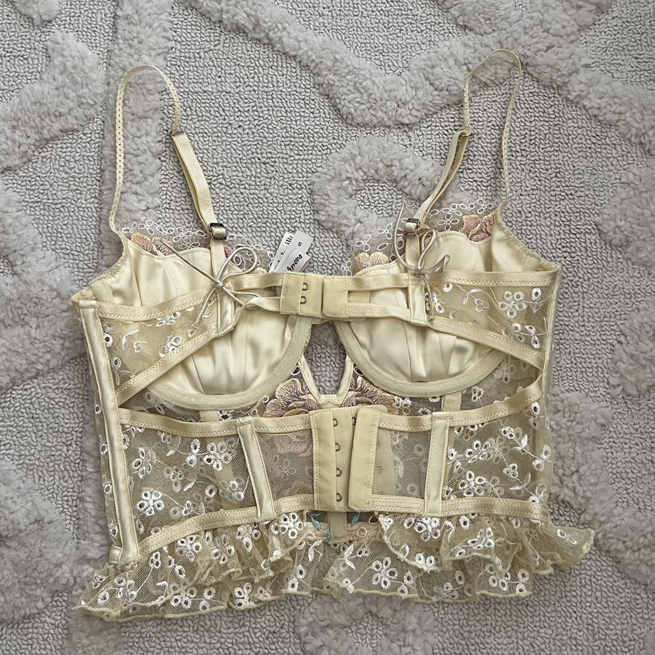 For Love & Lemons Lemon Yellow Lace Pastel Corset -... - Depop