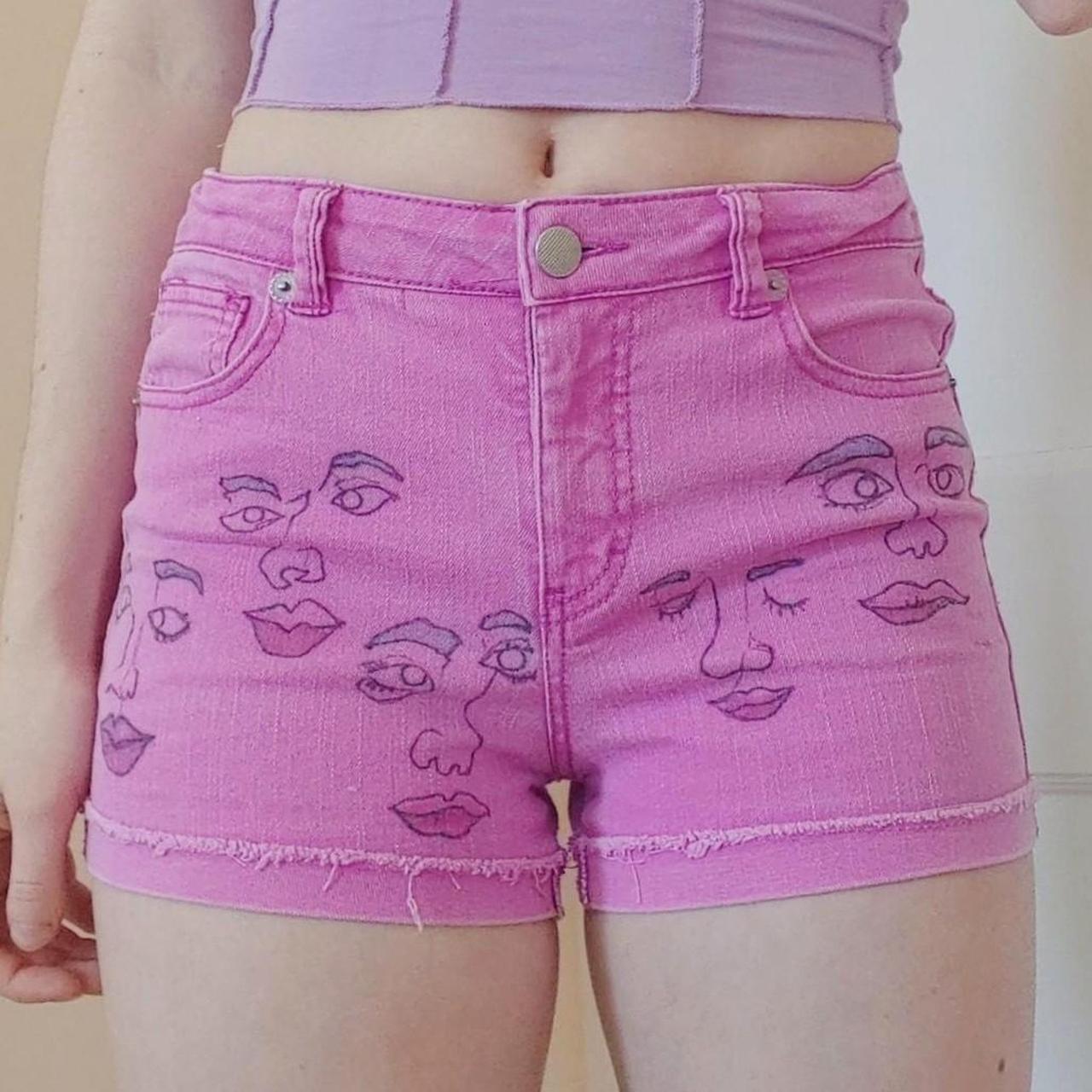 Purple funky face shorts Original hand drawn design... - Depop
