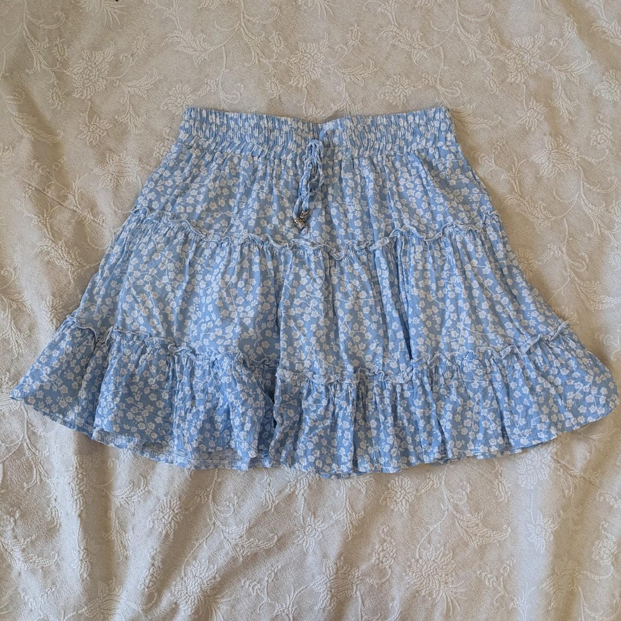 Princess Polly Women's White and Blue Skirt | Depop