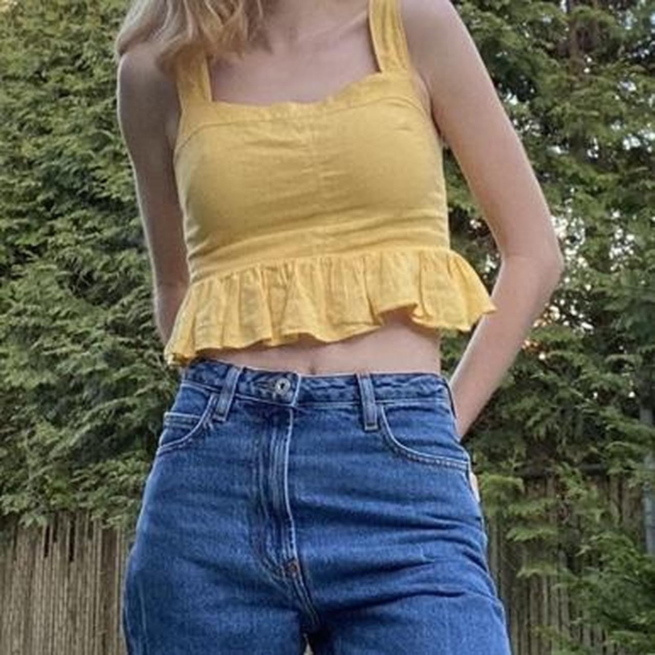 Yellow linen crop top from Urban Outfitters size S.... Depop