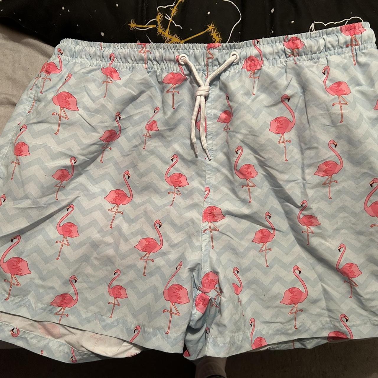Men’s flamingo swim shorts size large excellent... - Depop