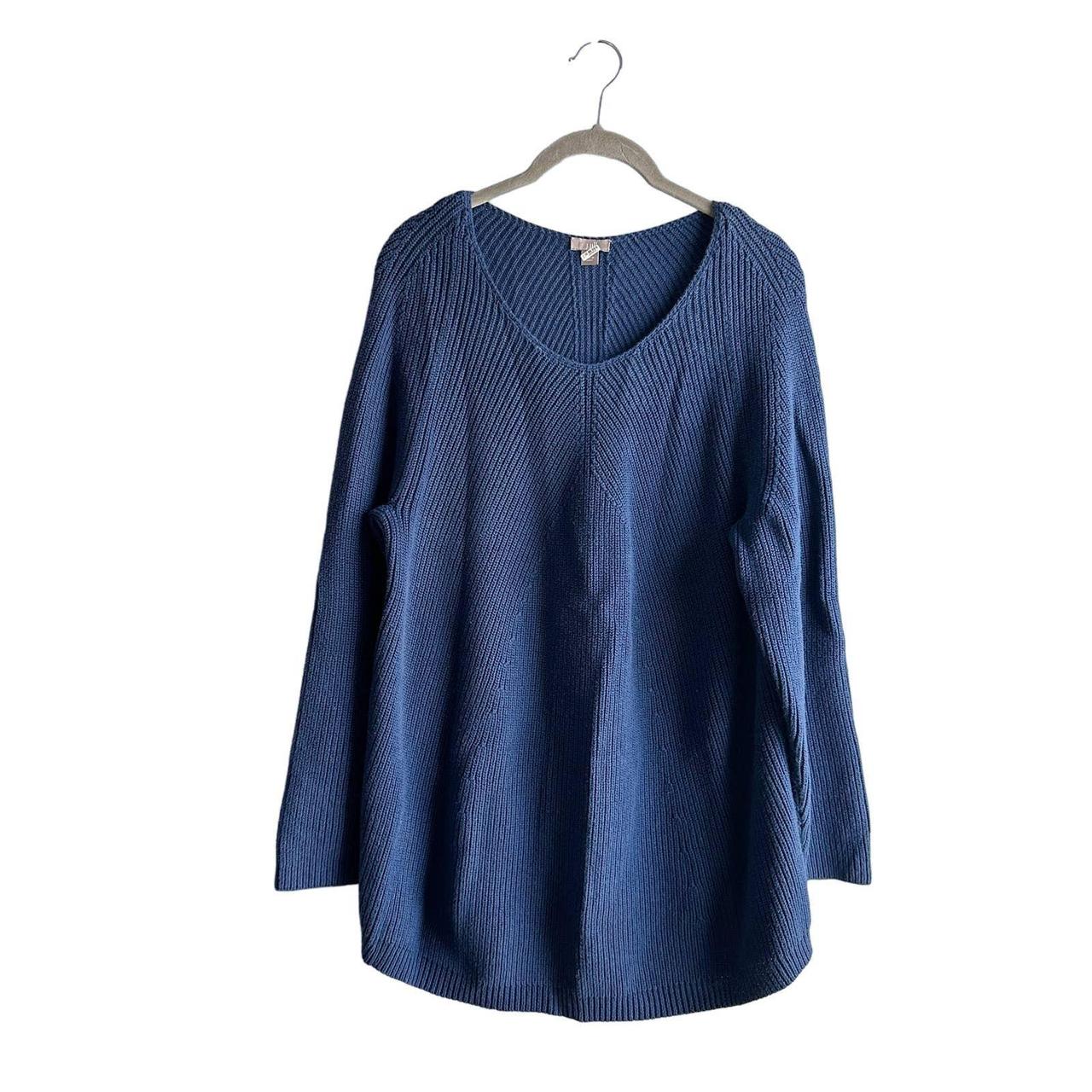 J Jill Sweater Eclipse Women 3X XXXL Blue V Neck Linen Cotton Blend  Pullover New