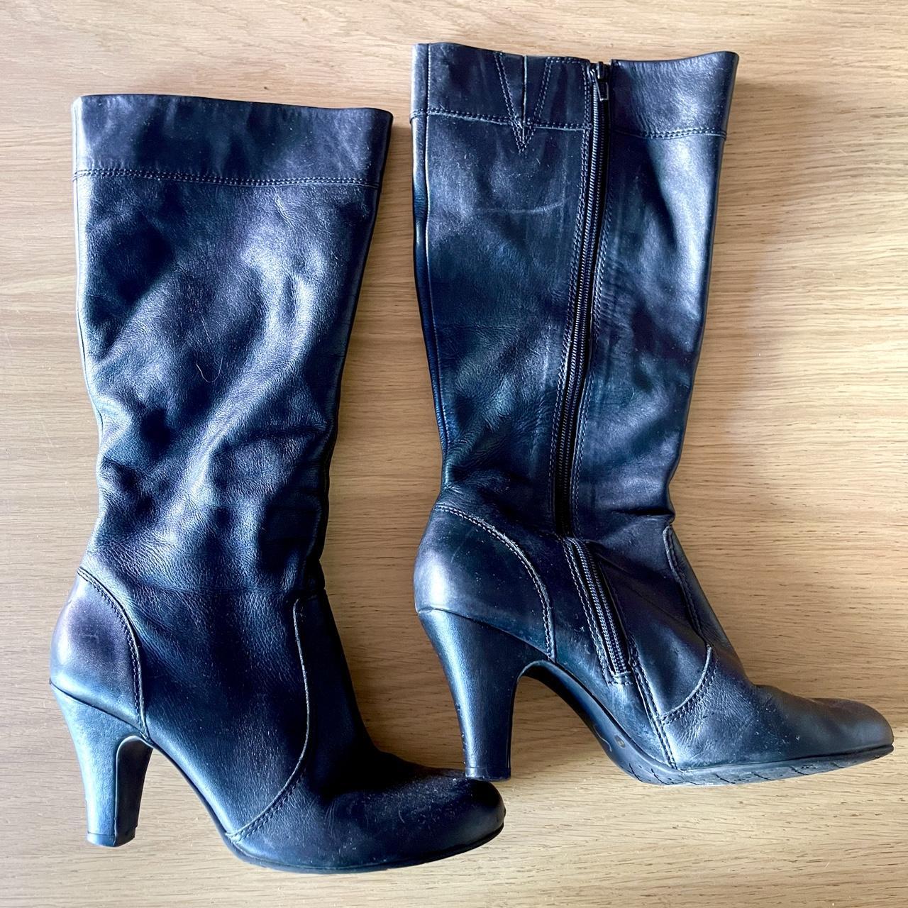 Gianni Bini calf high black leather heeled boots,... - Depop