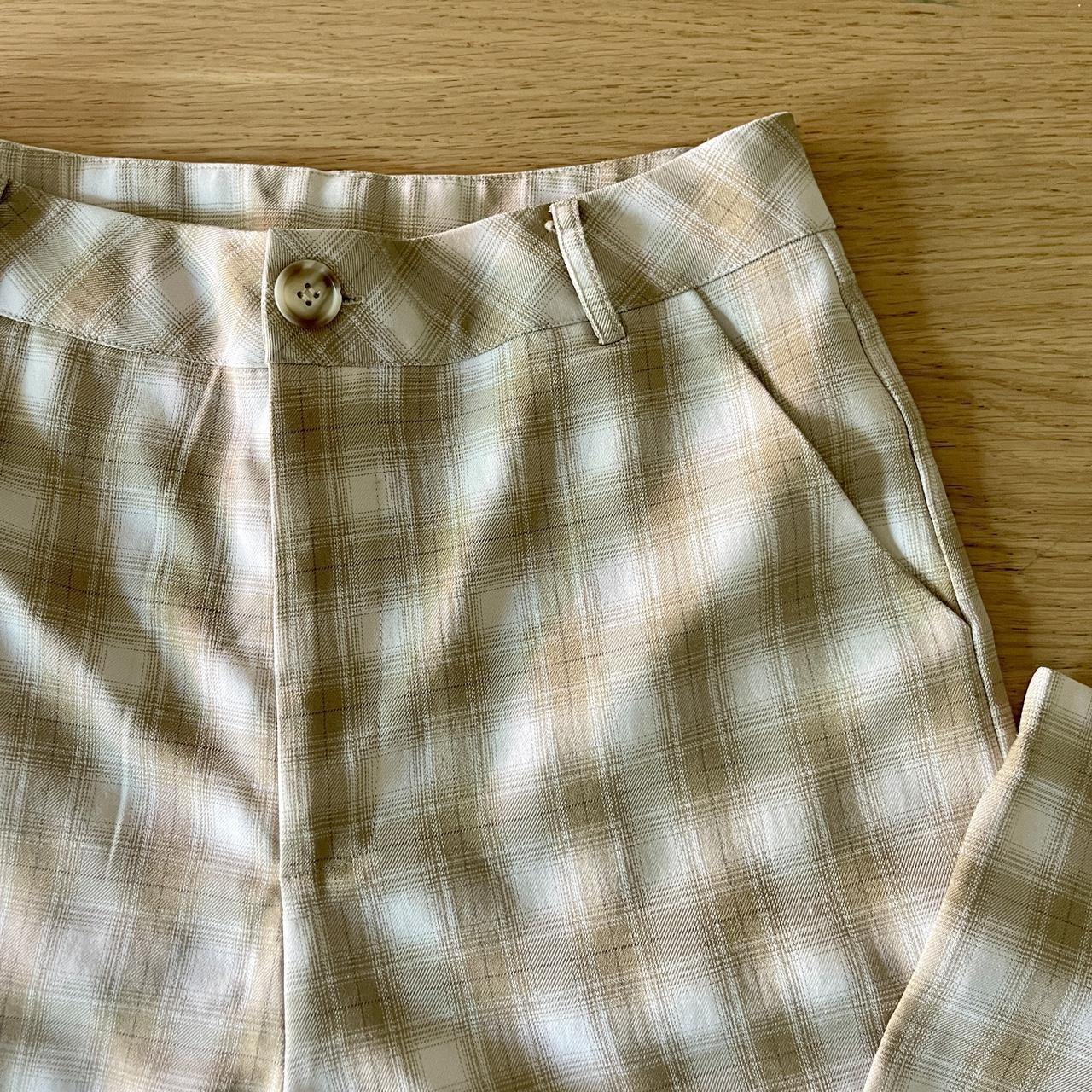 SHEIN tan and white plaid wide leg pants, size... - Depop