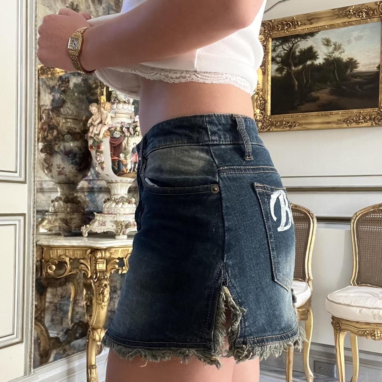 Vintage Denim Graphic Mini Skirt Reads “Bad... - Depop