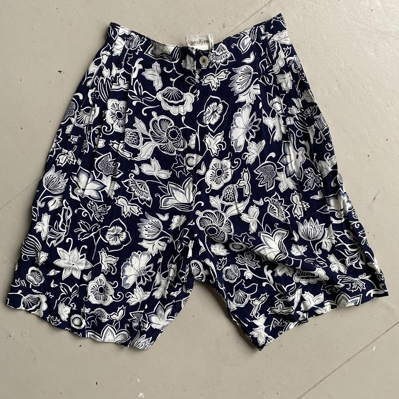 Vintage 80s/90s Neiman Marcus blue and white floral... - Depop