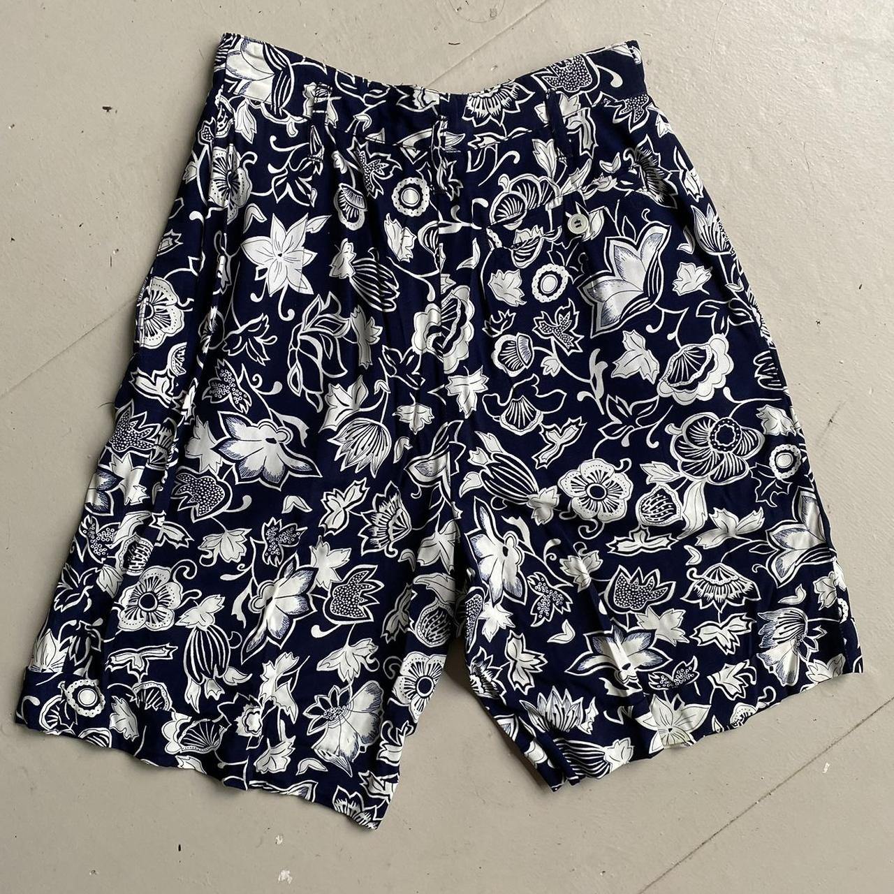 Vintage 80s/90s Neiman Marcus blue and white floral... - Depop