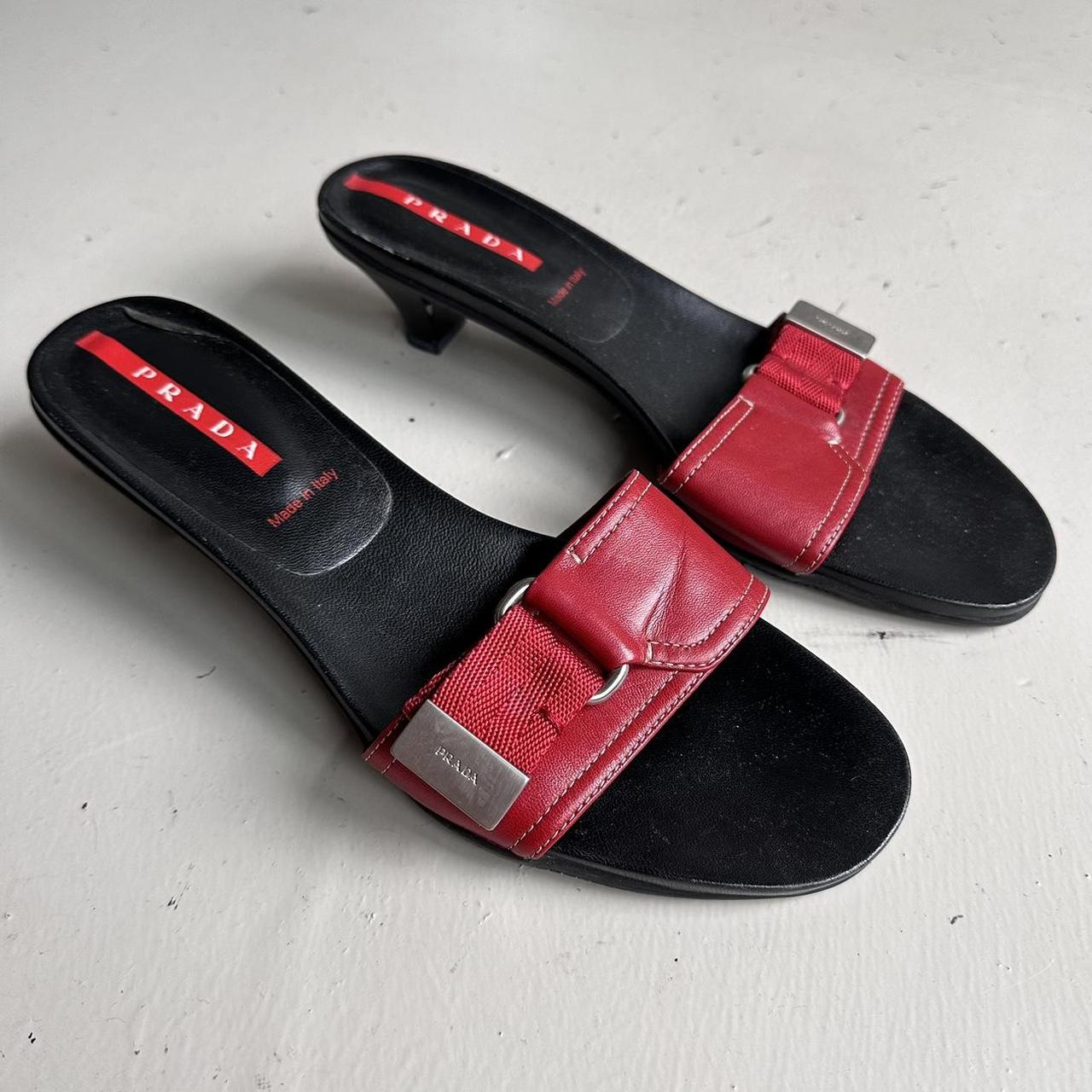 Prada Sport vintage 90s red and black heeled slides.... - Depop