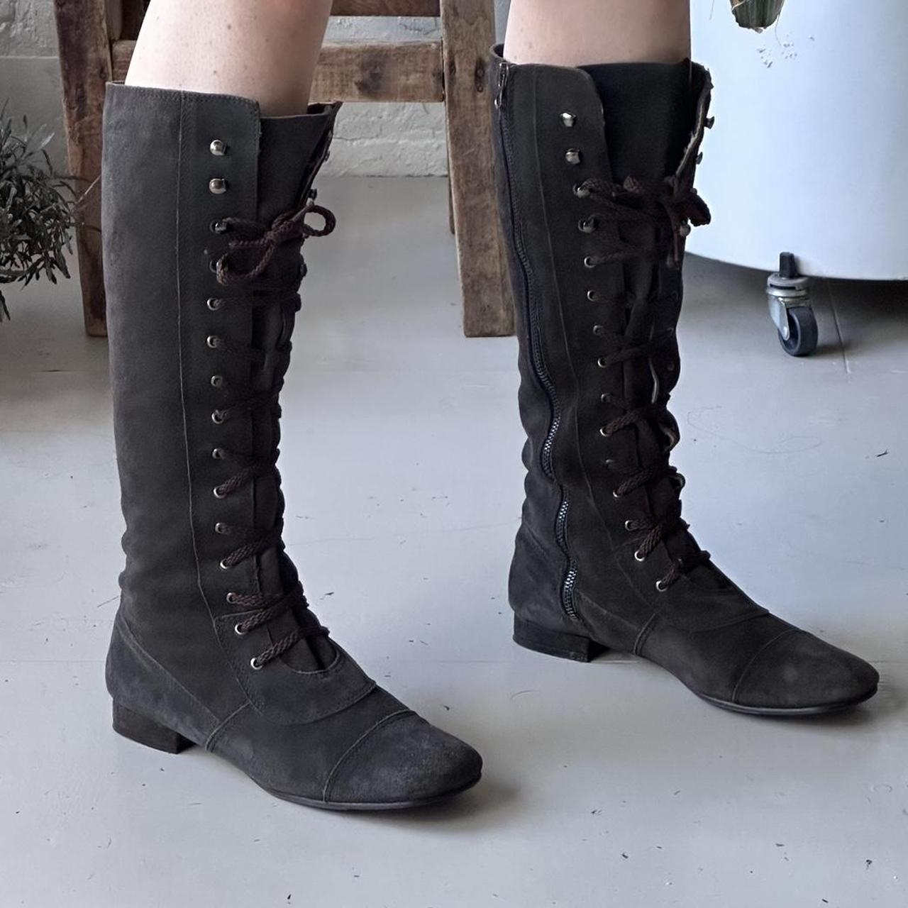 Vintage y2k brown genuine suede leather knee high... - Depop