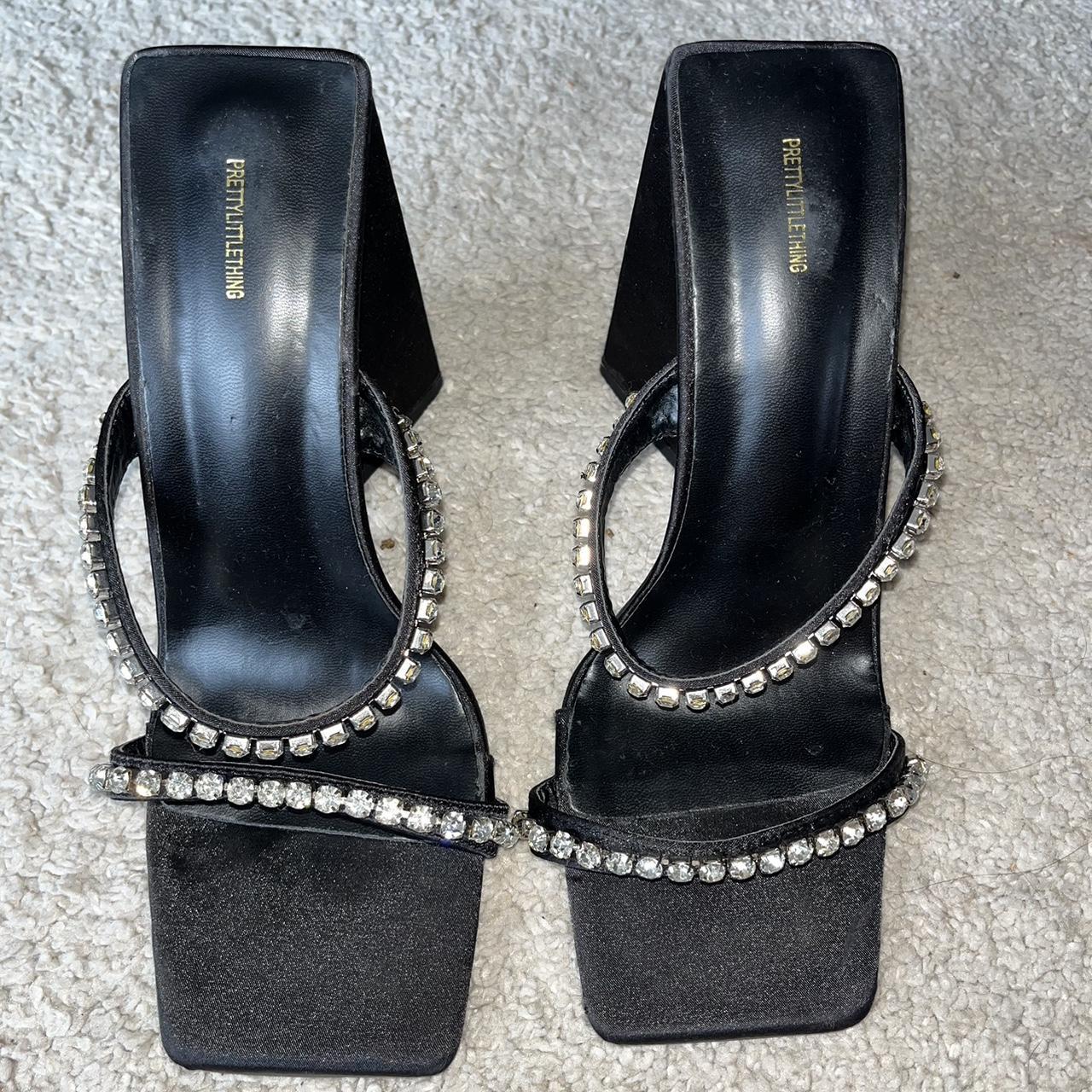 Black pretty little thing diamanté heels size 6 worn... - Depop